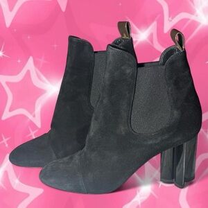 Louis Vuitton Black Suede Silhouette Ankle Boots Monogram Logo Heel Size 39